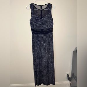 Enfocus Studio Navy Sweetheart Neck Glitter Side Slit Evening Maxi Dress Women 8